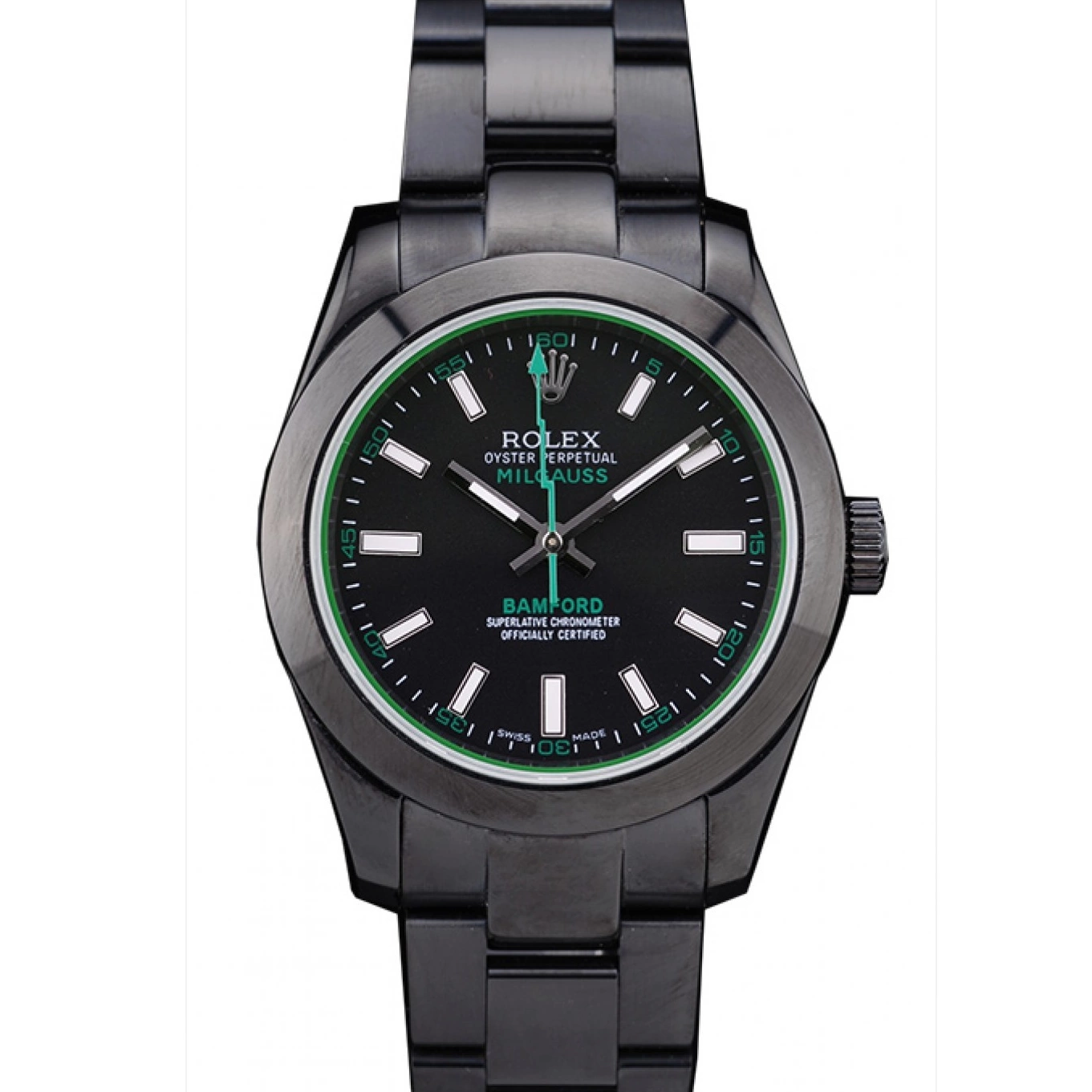 AAA Replica Watches Stainless Milgaus Ion Rolex 7476 Steel Bezel Black Dial Plated Bamford 0621
